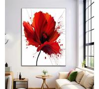 GDJSMIN Art Mural Coquelicot Rouge Pour Décoration De La Salle De Bain, Tableau Décoration Murale Rouge, Impressions Sur Toile De Illustration De Style Éclaboussure D'Encre, 60×80 Cm Sans Cadre