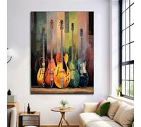 GDJSMIN Art Mural Guitare Électrique Archtop Pour Décoration De La Salle De Bain, Tableau Décoration Murale Jaune, Impressions Sur Toile De Thème Musical, 60×90 Cm Sans Cadre