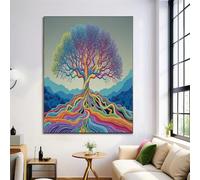 GDJSMIN Art Mural Lignes Colorées en Toile, Tableau Decoration Murale Bleu, Affiche Decoration Murale Arbre De Vie Psychédélique pour Chambre Salon 60×80 cm Sans Cadre