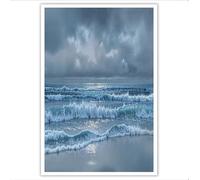 GDJSMIN Art Mural Vue Sur L'Océan Gris-Bleu, Tableau Décoration Murale Orage Nuages Vagues, Affiche Moderne Pour Salon Chambre Salle De Bain 30×40 Cm Sans Cadre
