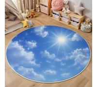 GDJSMIN Ciel Bleu Clair Tapis Rond Doux Au Toucher Nuages Blancs Élément Soleil Lavable Et Antidérapant pour Salon,Chambre À Coucher (Bleu Clair, 140Cm)
