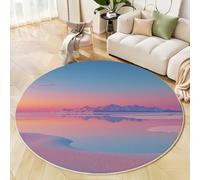 GDJSMIN Ciel Rose Montagnes Enneigées Tapis Rond 100Cm Salon Taupe Rond De Poudre Blush Lavable en Machine Le Vaste Lac Salé De Rêve Descente De Lit Antidérapant pour Salle À Manger Bureau De Cuisine