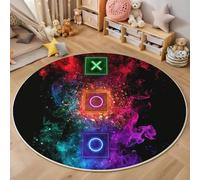 GDJSMIN Conception De Symbole De Fumée Tapis Rond 60cmIntérieur Doux Antidérapant Lavable en Machine, Rouge Tapis Décoratif de Élément De Jeu pour Salon Chambre Salle à Manger