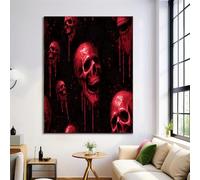 GDJSMIN Crâne Rouge Affiches Tableau Décoration,Art De L'Horreur Murale Art Toile Tableau Peinture Salon Intérieur Decoration De La Maison,60×80 Cm Sans Cadre,Noir