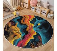 GDJSMIN Flammes Colorées Chats Tapis Rond 80cmIntérieur Doux Antidérapant Lavable en Machine, Couleur Orange Tapis Décoratif de Éléments Fantastiques pour Salon Chambre Salle à Manger