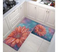 GDJSMIN Fleurs De Rêve Lot De 2 Tapis De Cuisine Pétales De Gerbera Orange Antidérapant Tapis De Cuisine Antidérapant Lavable pour Couloir, Salon, Chambre À Coucher (Orange, 43×75Cm+43×150Cm)