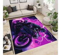 GDJSMIN Grand Tapis d'une Scène Éclair Lavable en Machine À Poils Courts Antidérapant pour Salon, Bureau, Cuisine, Salle À Manger - Lilas - 240×300Cm