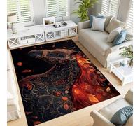 GDJSMIN Grand Tapis Feuilles Qui Tombent Motif Cheval Lavable en Machine à Poils Courts antidérapant pour Salon, Bureau, Cuisine, Salle à Manger - Or Foncé - 200×300cm