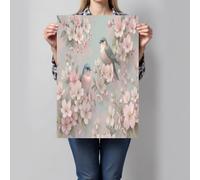 GDJSMIN Impression Sur Toile Branches Cerisier Fleurs Roses Oiseaux Bleus Tableaux Decoratifs Muraux Paysage Pastoral Image Sur Toile Salon Chambre Salle De Bain,70×100 Cm, Bleu