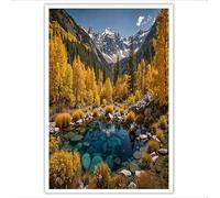 GDJSMIN Impression Sur Toile Lacs Des Forêts D'Automne Tableaux Decoratifs Muraux Paysages Naturels Image Sur Toile Salon Chambre Salle De Bain,40×50 Cm, Doré