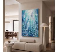GDJSMIN Impression Sur Toile Méduse Corail Tableaux Decoratifs Muraux Mon Sous-Marin Fantastique Image Sur Toile Salon Chambre Salle De Bain,60×90 Cm, Bleu Foncé