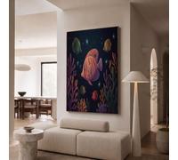 GDJSMIN Impression Sur Toile Poissons Tropicaux Coraux Tableaux Decoratifs Muraux Mon Océanique Image Sur Toile Salon Chambre Salle De Bain,40×50 Cm, Violet Foncé