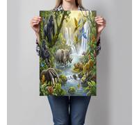 GDJSMIN Impression Sur Toile Pour Salle De Bain De Cascade Gorille Jaguar Poster Mural Et Impression D'Art Forêt Tropicale Faune Sauvagedécoration Murale Pour Maison - 60×80 Cm Sans Cadre, Vert Olive