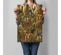 GDJSMIN Impression Sur Toile - Sans Cadre Tableau Decoration Murale - Forêt Rétro- 40×60 Cm - Salon Peinture Tableaux Décoration - Chien Feuilles Champignons - Brun