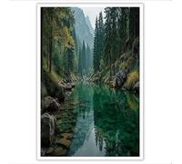 GDJSMIN Impression Sur Toile - Sans Cadre Tableau Decoration Murale - Paysage La Vallée - 40×50 Cm - Salon Peinture Tableaux Décoration - Ruisseaux Forêts Conifères - Vert Émeraude