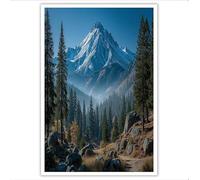GDJSMIN Impression Sur Toile - Sans Cadre Tableau Decoration Murale - Paysages Naturels - 60×90 Cm - Salon Peinture Tableaux Décoration - Paysage Forêt Pins Alpins - Vert Foncé