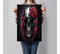 GDJSMIN Impression Sur Toile - Sans Cadre Tableau Decoration Murale - Style Horreur - 60×90 Cm 1Partie - Salon Peinture Tableaux Décoration - Motif Crâne Et Rose - Rouge
