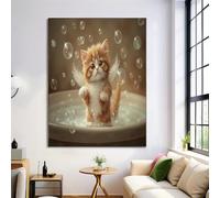 GDJSMIN Impressions Murales Chaton Mignon Dans La Baignoire Sans Cadre, Animaux De Dessin Animé Affiches,Tableau Décoration Murale,Murale Art Toile Tableau,Pour Salon Chambre,60×80 Cm