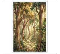 GDJSMIN Impressions Sur Toile Forêt Dessin Animé Murale Decoration Sentiers Forestiers Toiles Vert Foncé Muraux Déco Chambre Salon Salle De Bain,80×120 Cm