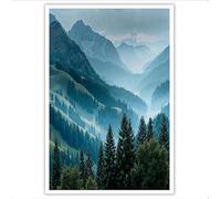 GDJSMIN Impressions Sur Toile Paysages Montagne Et Forêt Murale Decoration Vallées Forêts Conifères Toiles Vert Foncé Muraux Déco Chambre Salon Salle De Bain,40×50 Cm