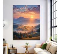 GDJSMIN Impressions sur Toile Scène Naturelle De Lever De SoleilMurale Decoration Collines Paysage Forestier Toiles Orange Muraux Déco Chambre Salon Salle de Bain,30×40 cm