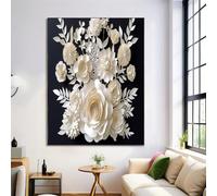 GDJSMIN Impressions sur Toile Style ArtistiqueMurale Decoration Conception De Roses En Papier Blanc Toiles Crème Muraux Déco Chambre Salon Salle de Bain,30×40 cm