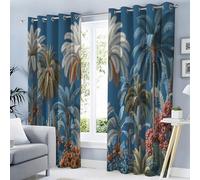 GDJSMIN Lot de 2 Rideau Occultant à Oeillets Rideaux Paysage De Jungle Chambre Parents Rideau Thermique Isolant Anti Froid Rideaux Feuilles De Palmier Tropicales pour Salon 140L × 160H cm Bleu