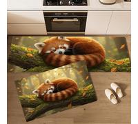 GDJSMIN Lot De 2 Tapis Cuisine Lavable,Forêt des Contes De Fées Tapis De Cuisine,Panda Aux Branches Moussues Tapi Cuisin Antiderapant pour Couloir,Salle À Manger (Orange,40×60Cm+40×120Cm)