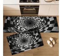 GDJSMIN Lot De 2 Tapis Cuisine Lavable,Tunnel À Illusion Visuelle 3D Tapis De Cuisine,Tunnel en Spirale Tapi Cuisin Antiderapant pour Couloir,Salle À Manger (Noir Et Blanc,40×60Cm+40×120Cm)