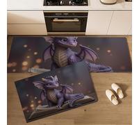 GDJSMIN Lot De 2 Tapis De Cuisine Antidérapants Et Lavables, Adorable Dragon Violet, Style Dessin Animé 3D, 40×60Cm+40×120Cm, Violet Clair, Décoration De Cuisine