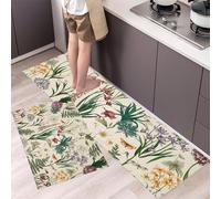 GDJSMIN Lot De 2 Tapis De Cuisine Antidérapants Et Lavables,Fougères Jonquilles Éléments, pour Décoration De La Maison, Bureau Debout (Jardin Botanique, 40×60Cm+40×120Cm)
