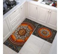 GDJSMIN Lot De 2 Tapis De Cuisine Antidérapants Et Lavables Motifs De Mandalas Complexes pour Couloir, Salle À Manger, Buanderie Et Entrée,50×80Cm+50×120Cm,Motifs Floraux Géométriques