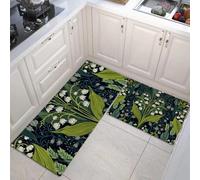 GDJSMIN Lot De 2 Tapis De Cuisine Antidérapants Et Lavables,Muguet Blanc De La Vallée, pour Décoration De La Maison, Bureau Debout (Plantes Naturelles, 45×75Cm+45×150Cm)