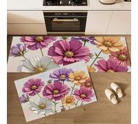 GDJSMIN Lot De 2 Tapis De Cuisine Antidérapants Et Lavables Plantes Et Fleurs pour Couloir, Salle À Manger, Buanderie Et Entrée,44×70Cm+44×120Cm,Cosmos en Fleurs
