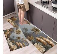 GDJSMIN Lot De 2 Tapis De Cuisine Antidérapants pour Le Sol - Paysage De Forêt Tropicale Humide - Grands Palmiers - 45×75Cm+45×150Cm - Vert Olive