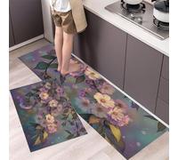 GDJSMIN Lot De 2 Tapis De Cuisine Antidérapants pour Le Sol - Paysages Printaniers - Branches De Cerisier en Fleurs À L'Aquarelle - 50×80Cm+50×120Cm - Violet