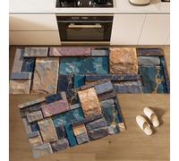 GDJSMIN Lot De 2 Tapis De Cuisine Antidérapants pour Le Sol - Style Réaliste - Texture De Mur en Pierre - 40×60Cm+40×120Cm - Brun