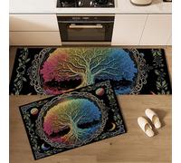 GDJSMIN Lot De 2 Tapis De Cuisine Lavable en Machine,Corps Célestes Mystérieux Arbres Forestiers Tapis Antidérapant Cuisine pour Cuisines, Salle À Manger (45×75Cm+45×150Cm,Sept Couleurs)