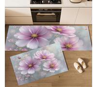 GDJSMIN Lot De 2 Tapis De Cuisine Lavable en Machine, Éléments Floraux Naturels,Tapis Antidérapant Cuisine,Cosmos Aquarelle, pour Bureau Salle À Manger (40×60Cm+40×120Cm,Rose)