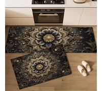 GDJSMIN Lot De 2 Tapis De Cuisine Lavable en Machine,Motifs De Mandalas Complexes Imprimés Floraux Luxueux Tapis Antidérapant Cuisine pour Cuisines, Salle À Manger (40×60Cm+40×120Cm,Or)