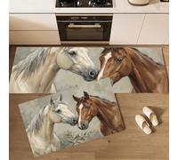 GDJSMIN Lot De 2 Tapis De Cuisine Lavables, Antidérapants,Portrait De Cheval Blanc Et Brun Tapis De Station Debout Confortables pour La Maison, La Cuisine Et La Buanderie (Blanc, 45×75Cm+45×150Cm)
