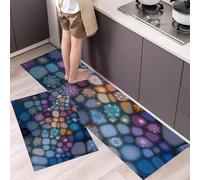 GDJSMIN Mosaïque Abstraite Lot De 2 Tapis De Cuisine Pierres Irrégulières Antidérapant Tapis De Cuisine Antidérapant Lavable pour Couloir, Salon, Chambre À Coucher (Bleu, 45×75Cm+45×150Cm)