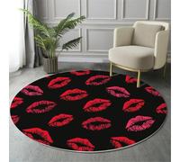 GDJSMIN Motif De Suçon Tapis Rond 80cmIntérieur Doux Antidérapant Lavable en Machine, Noir Tapis Décoratif de Thème De l'amour pour Salon Chambre Salle à Manger