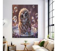 GDJSMIN Mural Sur Toile Petite Chouette Aux Fleurs Violettes, Dessin Animé Mignon Toile Affiche Decoration Murale Tableau Art, 80×120 Cm Sur Salon Chambre Maison Decor Murale Art Sans Cadre Brun