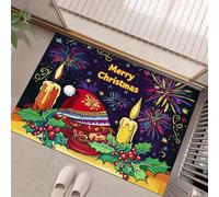 GDJSMIN Noël Tapis Entree Interieur Antidérapant, Éléments Bougie Au Houx Et Au Gui, Paillasson Exterieur Entree Lavable en Machine,Décorations Cadeaux, 45 X 75 cm,Violet Foncé