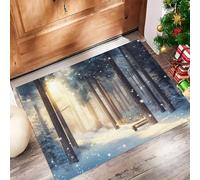GDJSMIN Noël Tapis Entree Interieur Antidérapant, Grands Pins Cadre Ensoleillé, Paillasson Exterieur Entree Lavable en Machine,Décorations Cadeaux, 80 X 120 cm,Blanc