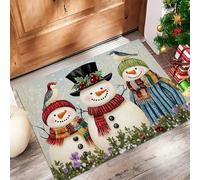 GDJSMIN Paillasson De Noël Blanc-Vert, Bonhomme Neige Mignon À Motif Feuilles Houx Vertes Tapis De Bienvenue pour Porte D'Entrée,Tapis De Noël Antidérapant pour Intérieur Ou Extérieur,50 X 80 cm