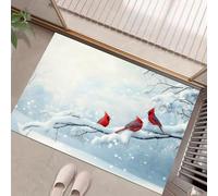 GDJSMIN Paillasson De Noël Bleu Clair, Motif D'Oiseau Rouge sur Branches d'arbre Tapis De Bienvenue pour Porte D'Entrée,Tapis De Noël Antidérapant pour Intérieur Ou Extérieur,40 X 60 cm