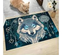 GDJSMIN Paillasson D'Intérieur Art Fantastique 80 X 120 Cm pour Entrée De Maison, Antidérapant,Tête De Loup Rune Tribale Lavable en Machine, Petit Tapis pour Cuisine Entrée Porte D'Entrée,