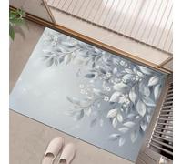 GDJSMIN Paillasson D'Intérieur Illustration Végétale 50 X 80 Cm pour Entrée De Maison, Antidérapant,Fleurs Grises Motif Feuilles Lavable en Machine, Petit Tapis pour Cuisine Entrée Porte D'Entrée,